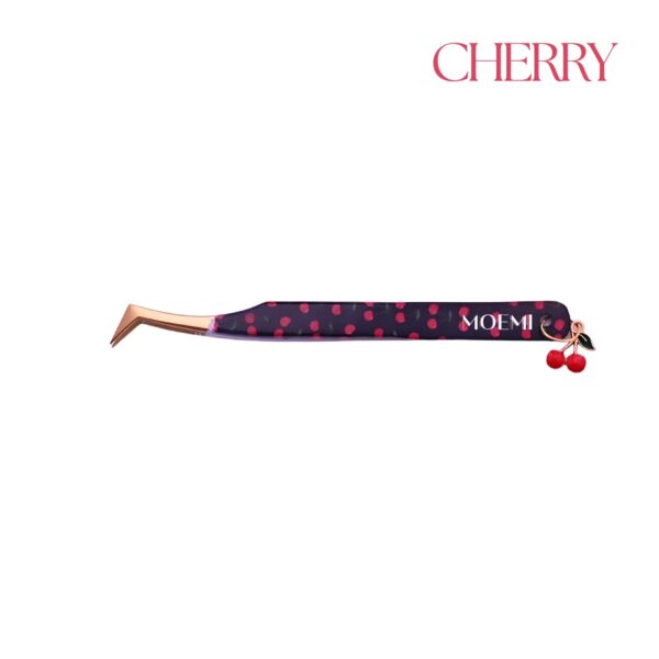 Cherry Moemi – Czarna pęseta Szpadla typu L do rzęs z wzorem wiśni i zawieszką