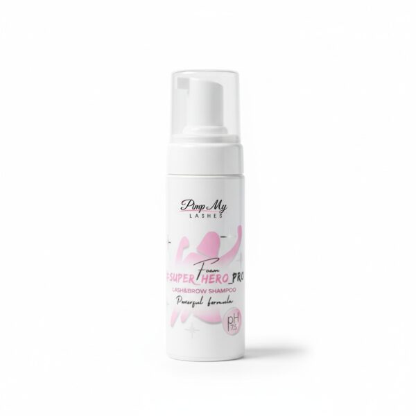 Piankowy szampon do brwi i rzęs Super Hero Pro 150ml Pimp My Lashes dla maksymalnej retencji kleju.