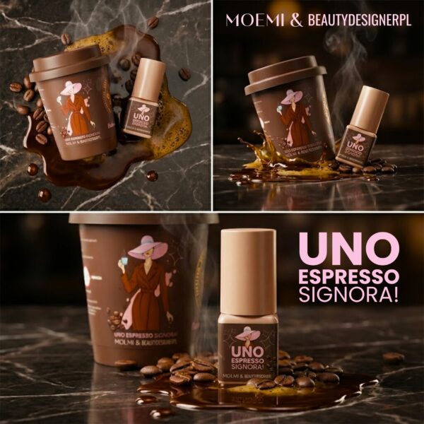 Naturalna stylizacja rzęs brązowych wykonana klejem UNO ESPRESSO bez widocznych łączeń