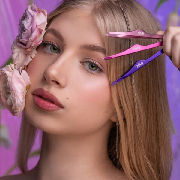 Pęseta Profesjonalna do Brwi ZOLA Light Pink – Skośna Precyzyjna